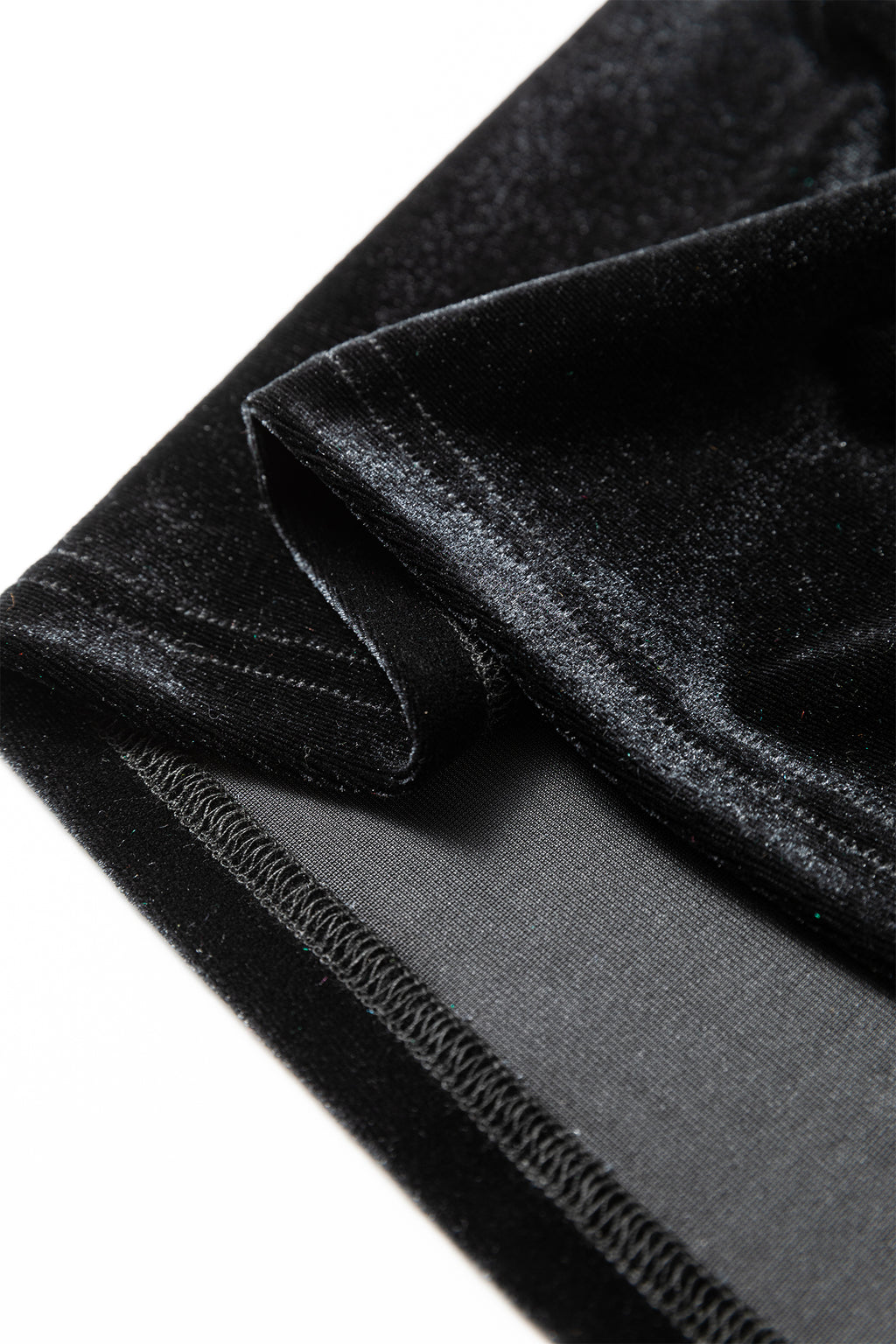 Black Frilled Collared Smocked Cuffs Puff Sleeve Velvet Blouse