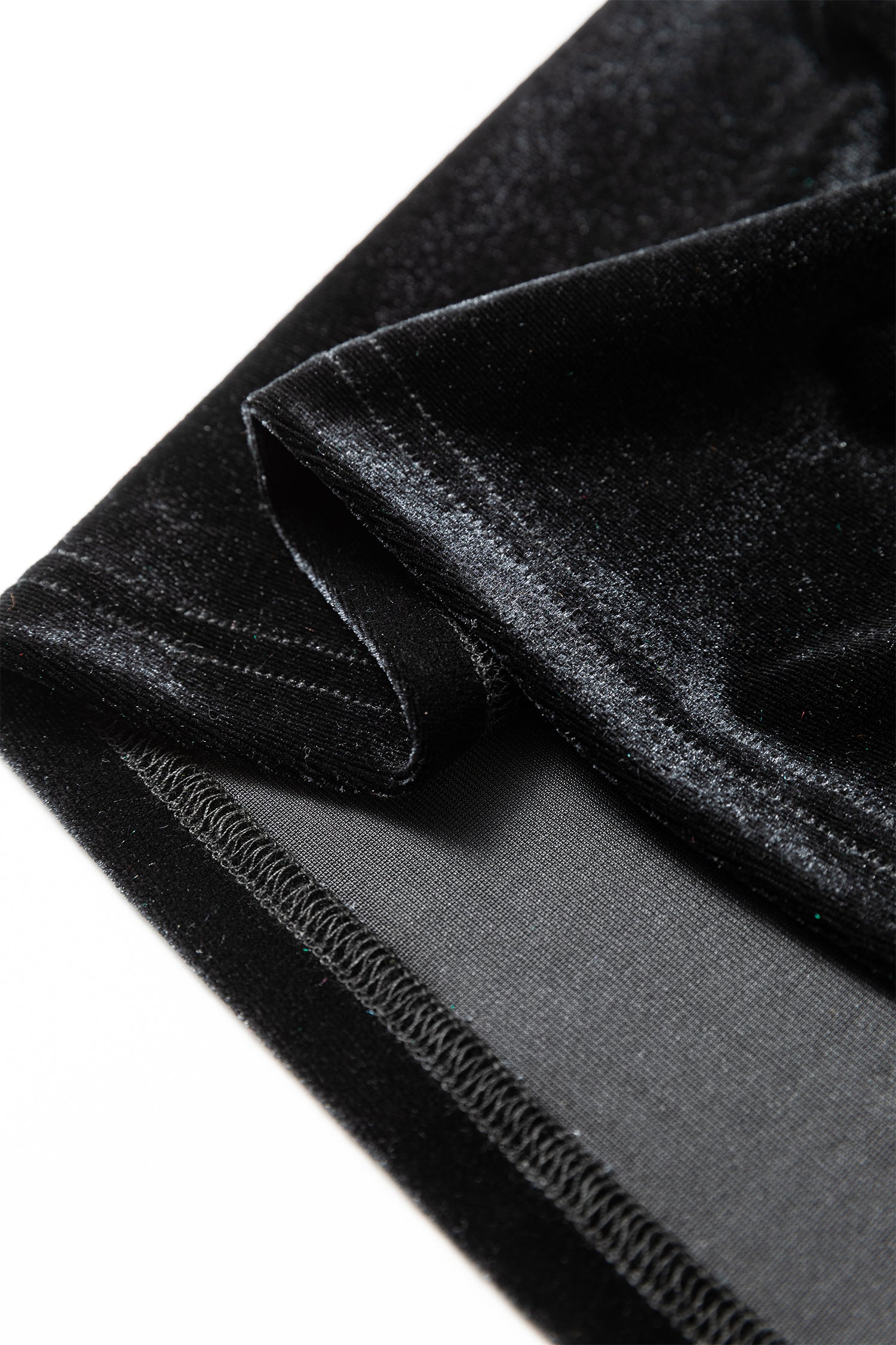 Black Frilled Collared Smocked Cuffs Puff Sleeve Velvet Blouse