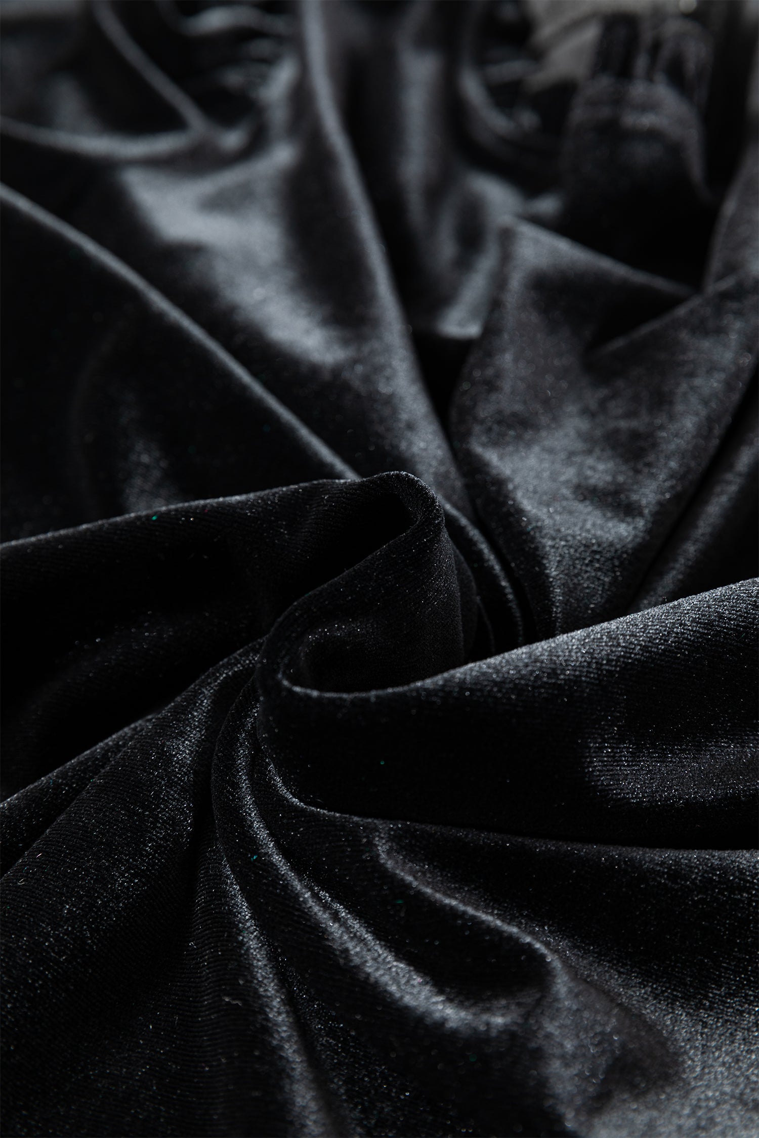 Black Frilled Collared Smocked Cuffs Puff Sleeve Velvet Blouse