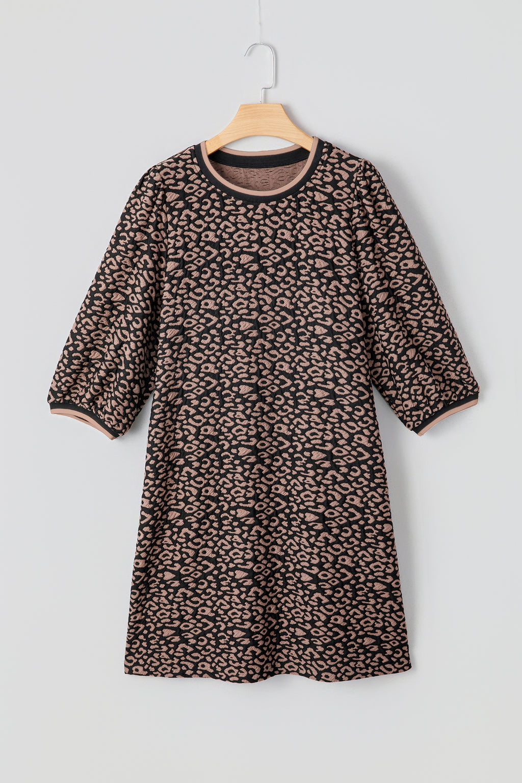 Black Leopard Print Bubble Sleeve Shift Mini Dress