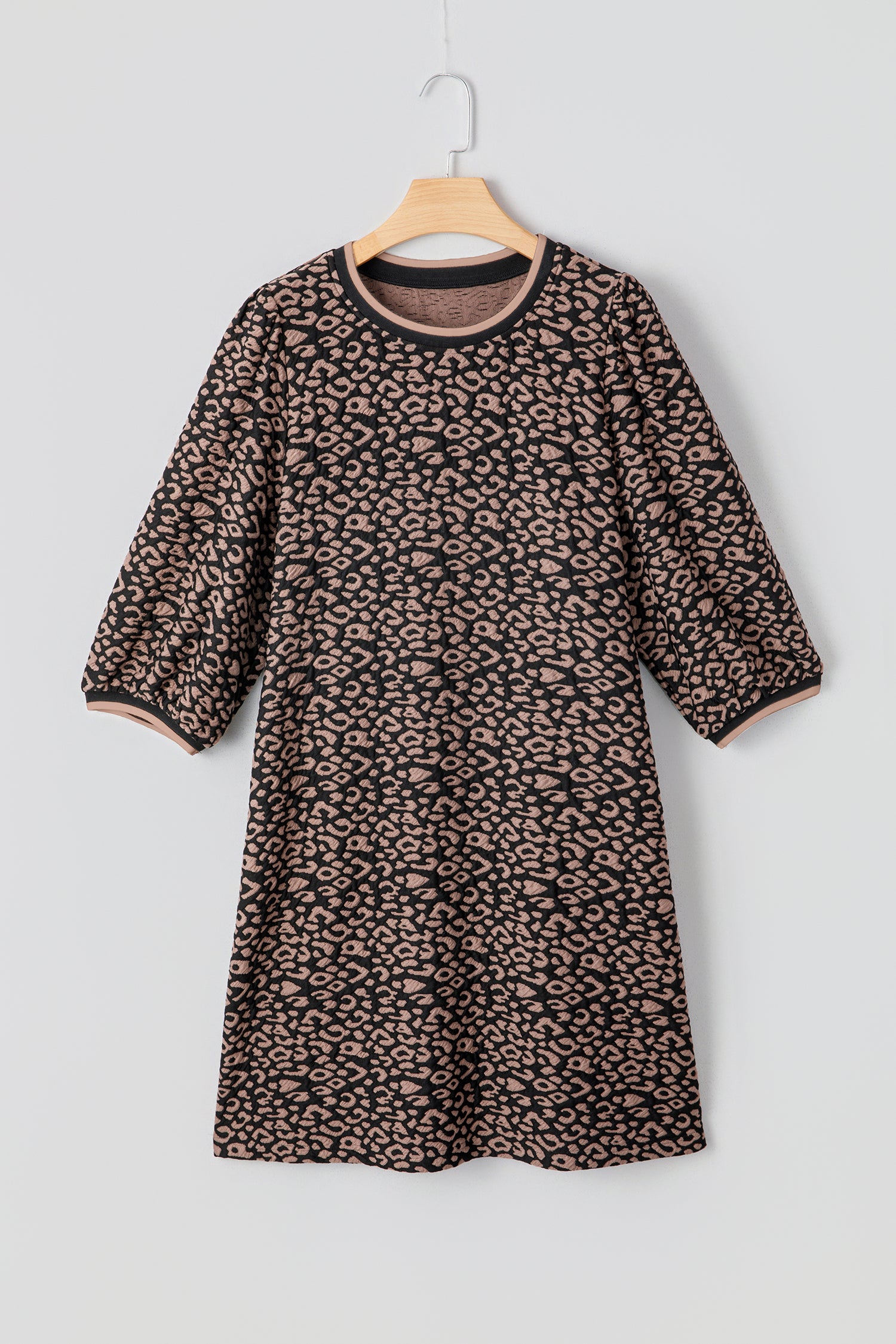 Black Leopard Print Bubble Sleeve Shift Mini Dress