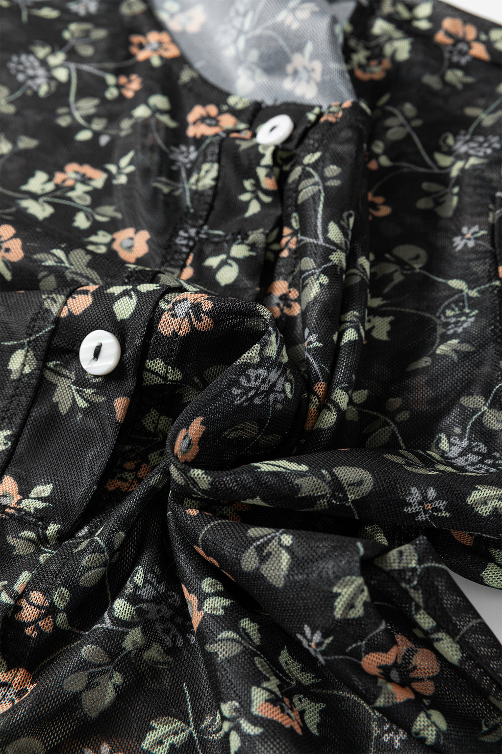 Black Floral Print Mesh Tank Button Front Slim Cardigan 2pcs Set