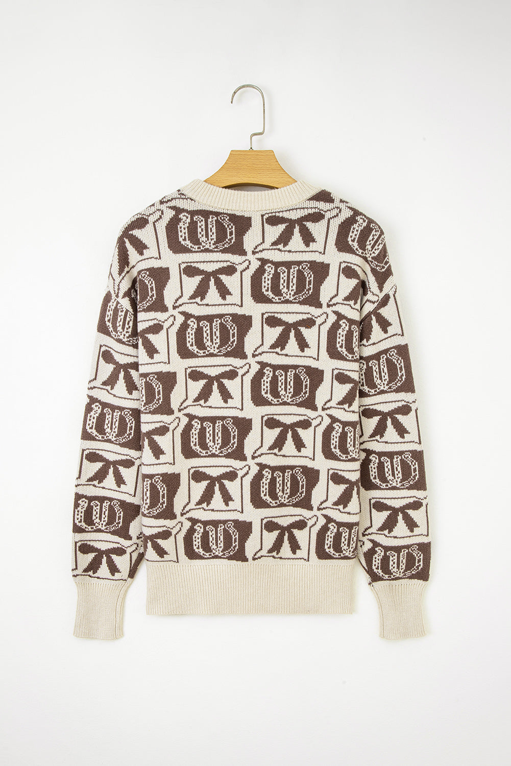 Brown Bows & Horseshoes Pattern Western Fashion Print Sweater