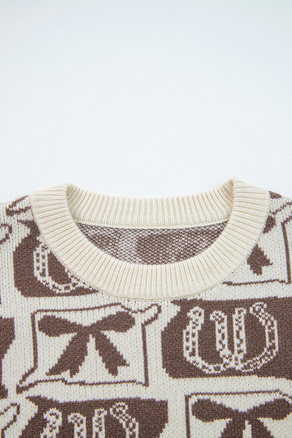Brown Bows & Horseshoes Pattern Western Fashion Print Sweater