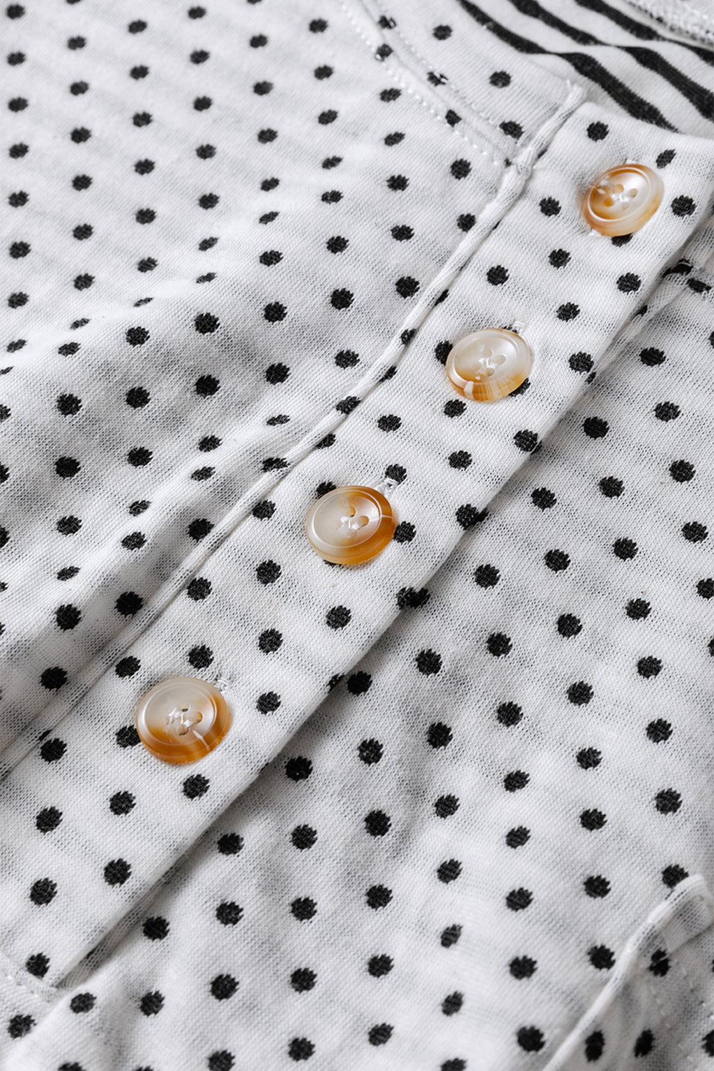 Beige Plus Size Dot Print Striped Patchwork Long Sleeve Henley Top