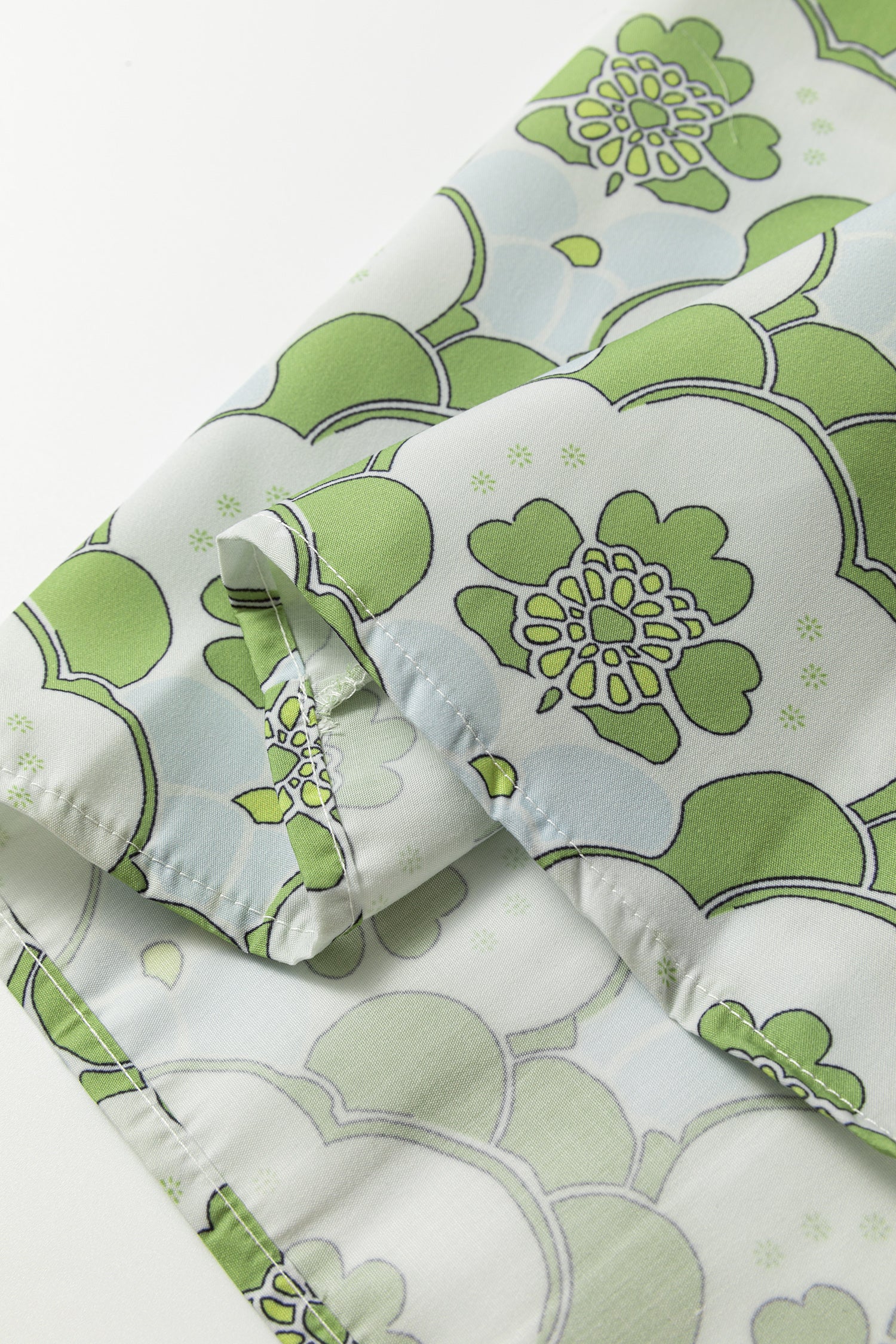 Green Floral Clouds Ruffled Short Sleeve Summer Blouse