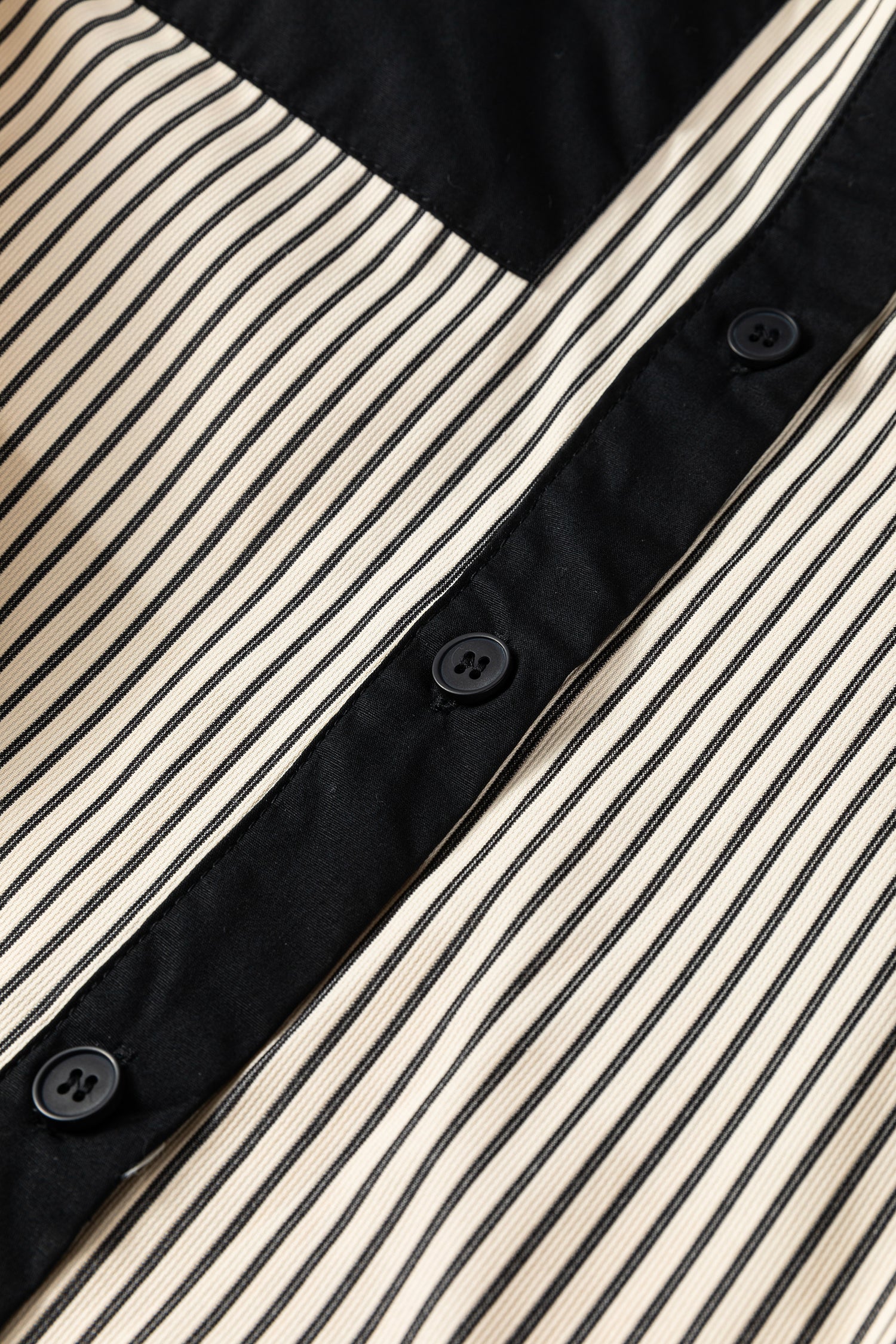 Black Stripe Color Block Patchwork Shirt Collar Button Down Puff Sleeve Mini Dress