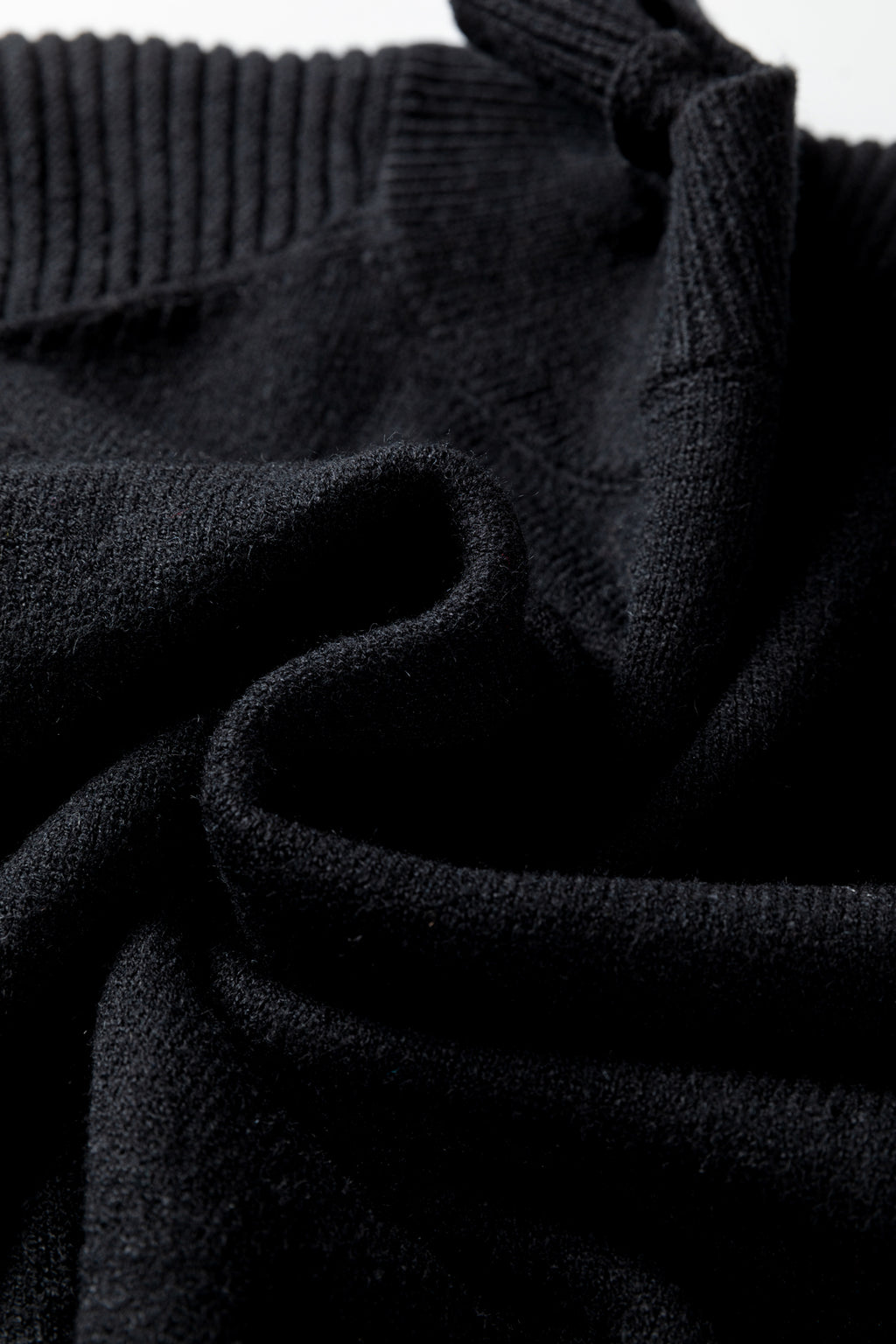 Black High Neck Puff Sleeve Sweater Pleated Mini Skirt 2pcs Knitted Outfit