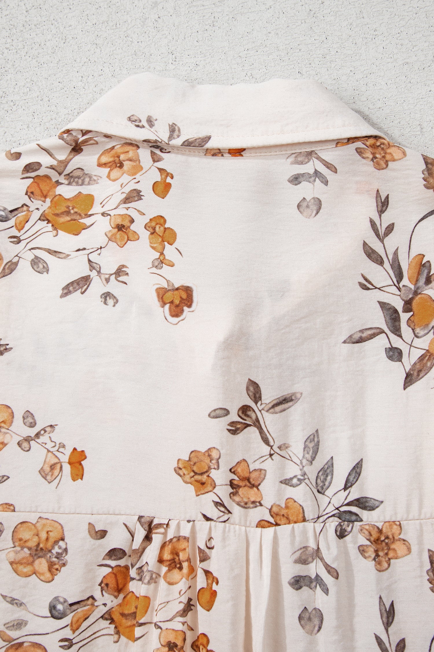 Apricot Floral Printed Silky Button Up Long Sleeve Shirt